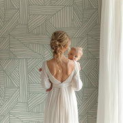 Nordic Linework – Geometric Wallpaper in Black & Sage