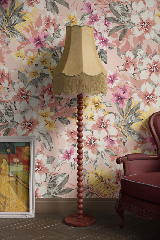 Blush Tropical Floral Wallpaper