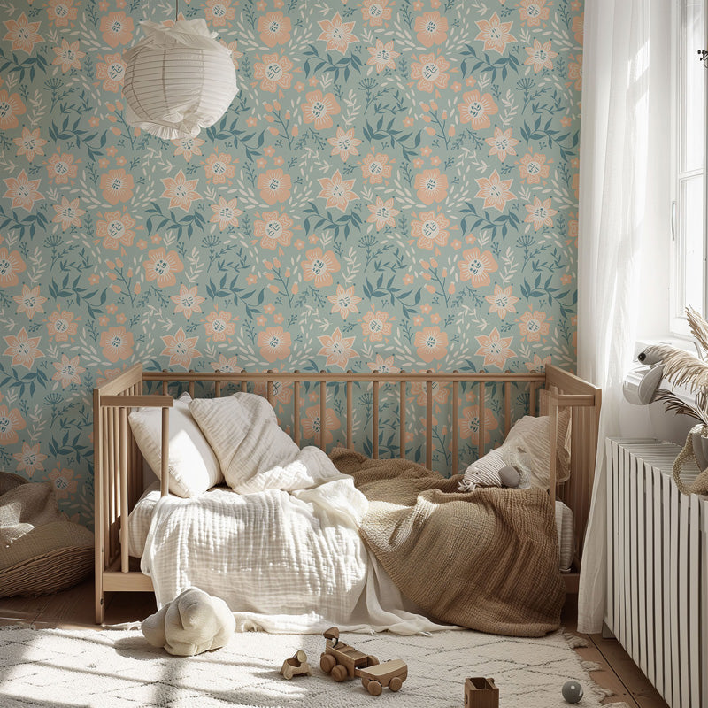 Celestial Bloom – Whimsical Floral Wallpaper in Soft Pastels