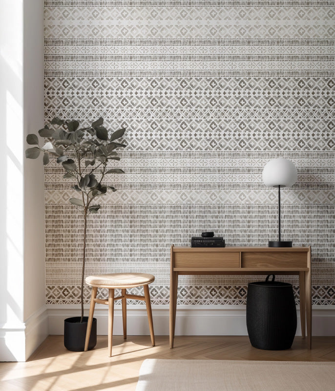 Ikat Border Stripe Wallpaper