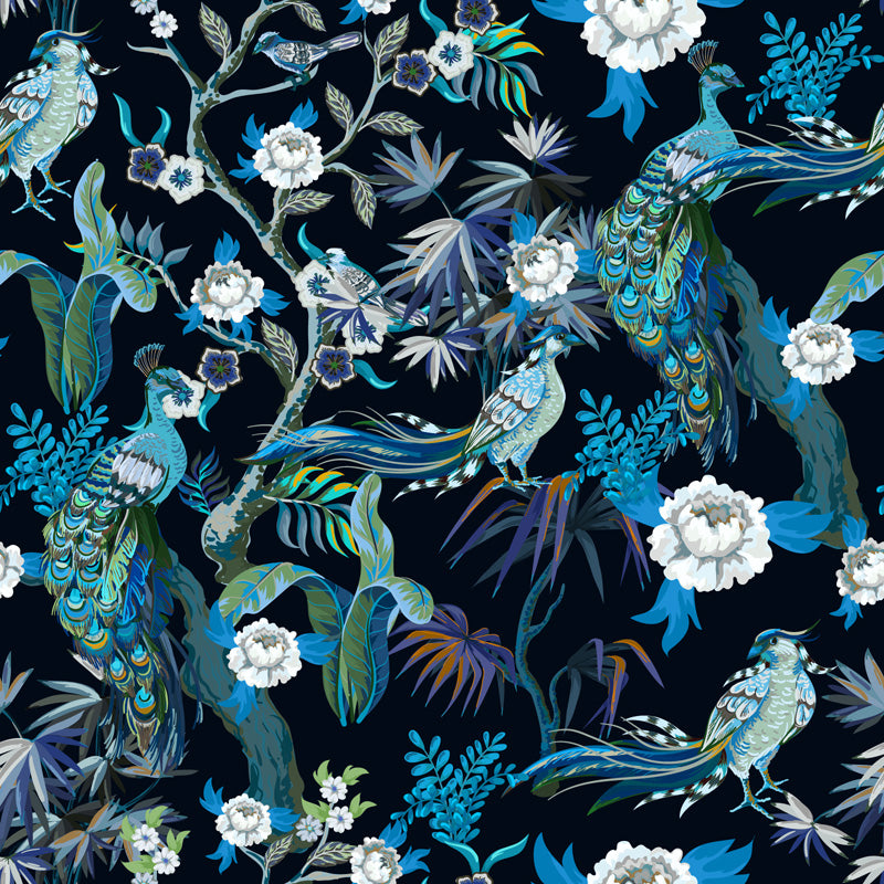 Midnight Peacock Pavilion – Wallpaper in Dark Jewel Tones