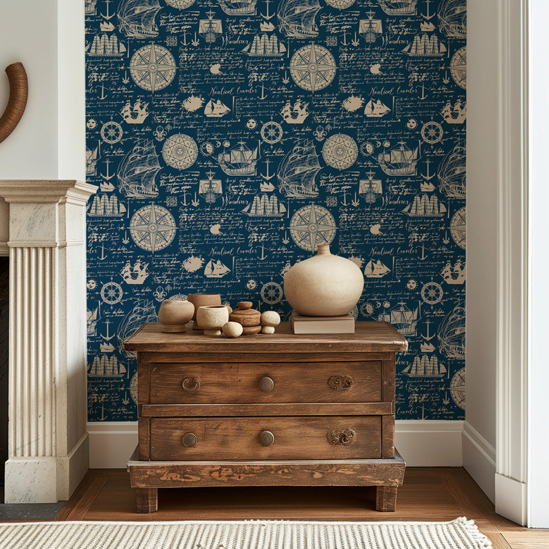 Voyager Nautical Blueprint Wallpaper