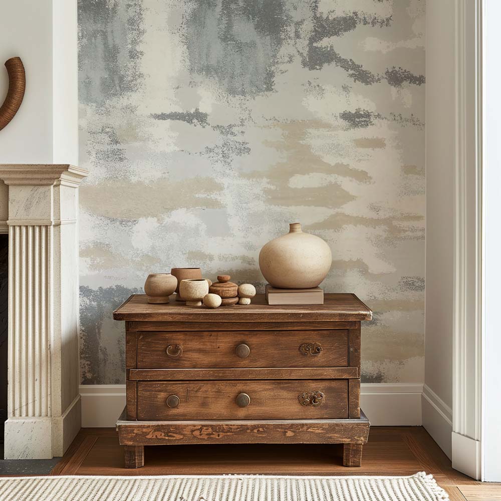 Mist Horizon – Abstract Wallpaper in Soft Greys