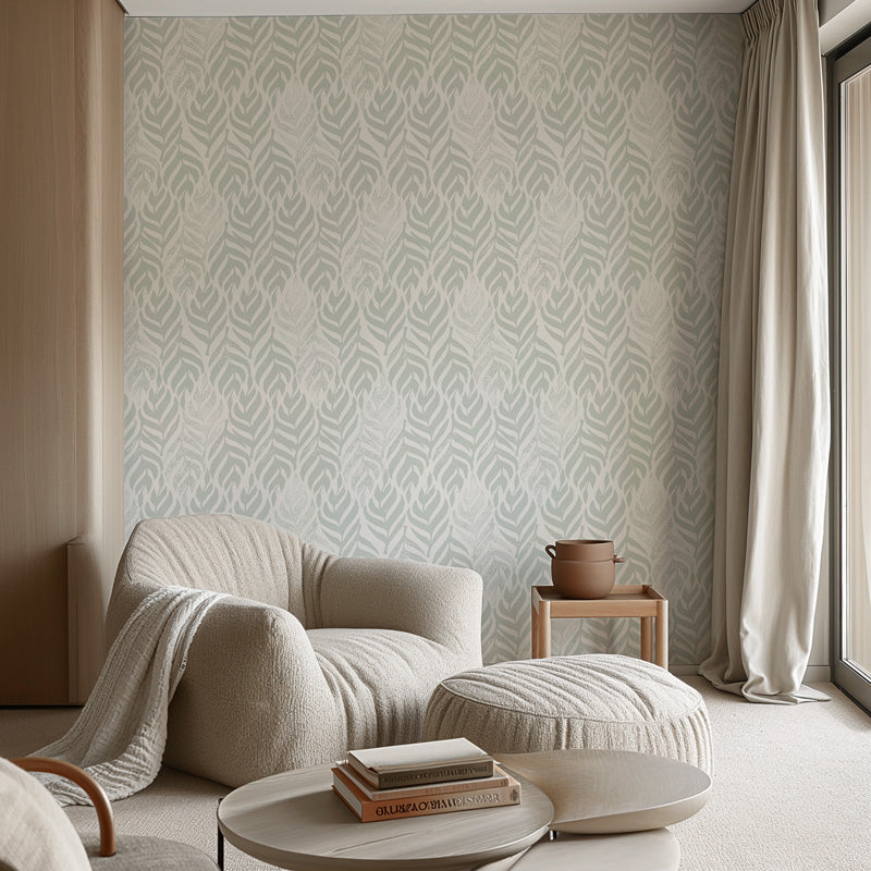 Soft Fern Rhythm – Abstract Botanical Wallpaper in Sage