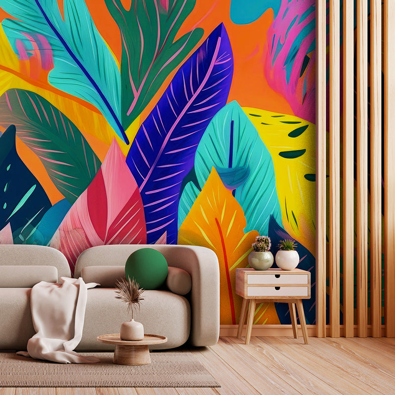 Sunburst Botanica – Tropical Leaf Wallpaper in Vibrant Colours