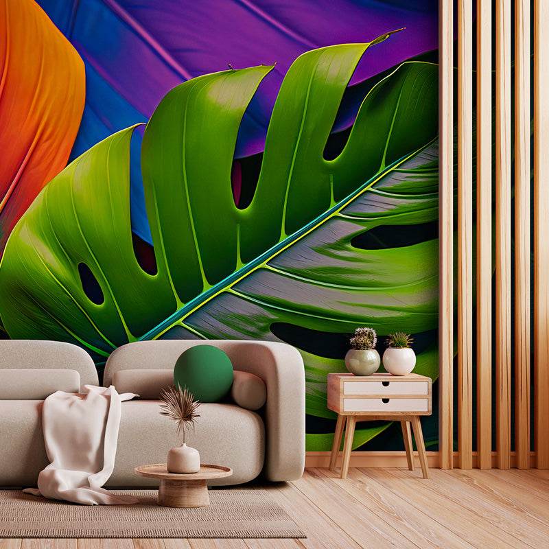 Neon Monstera – Tropical Botanical Wallpaper in Bold Colours