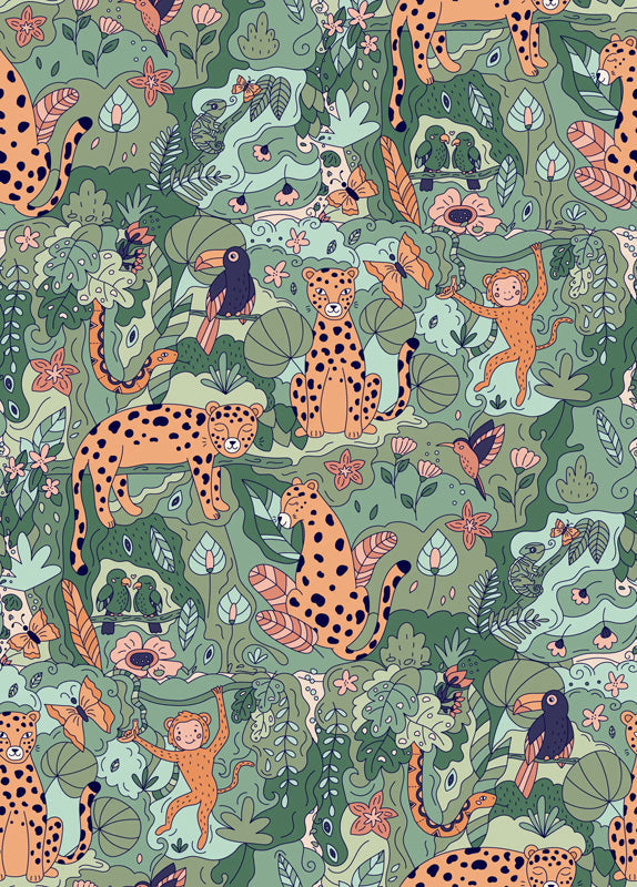 Leopard Lagoon – Kids Jungle Wallpaper in Green Tones