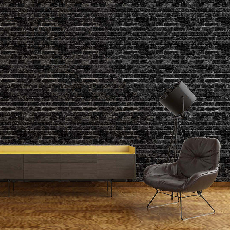 Midnight Brick Loft – Brick Wallpaper in Charcoal Black