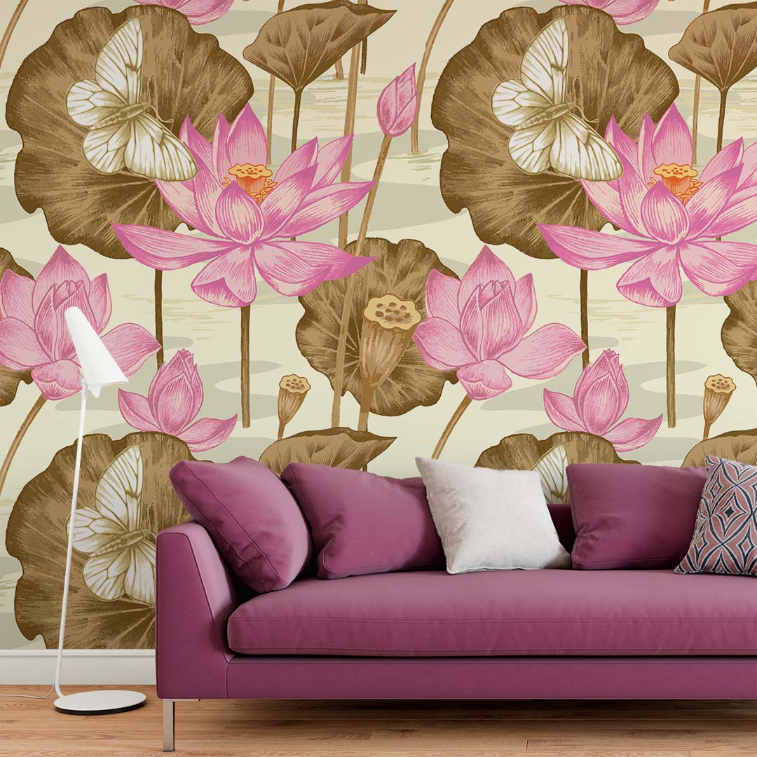 Lotus Garden Botanical Wallpaper