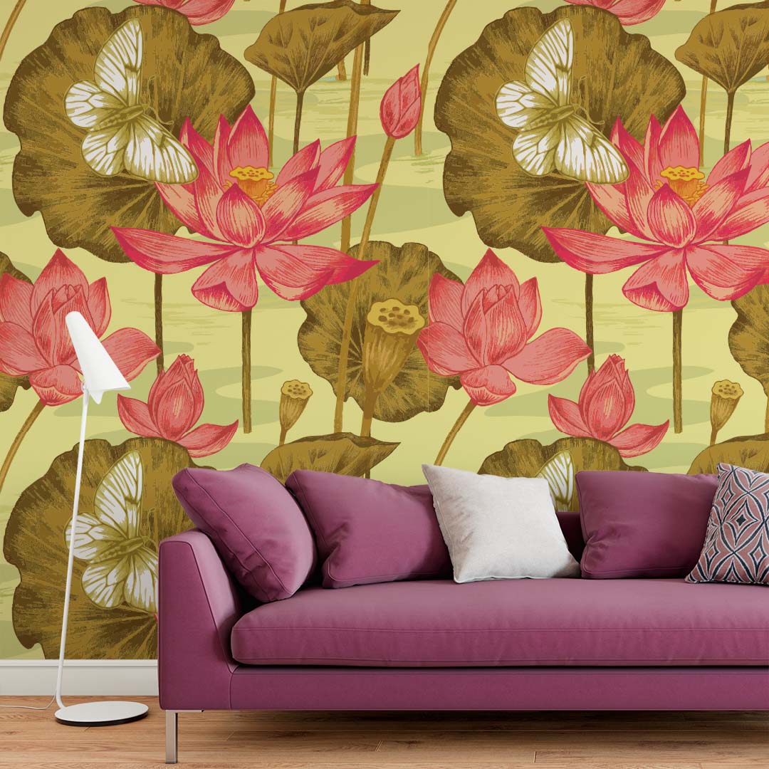 Lotus Garden Botanical Wallpaper