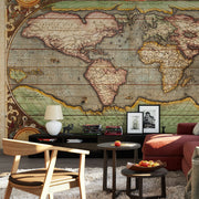 Antique World Map Mural – Vintage Cartography Design