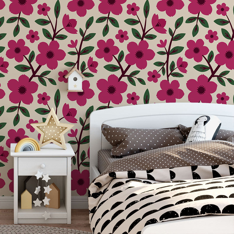 Rosewood Bloom Floral Wallpaper – Folk Botanical Design