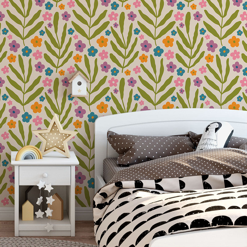 Folk Meadow Floral Wallpaper – Playful Botanical Design