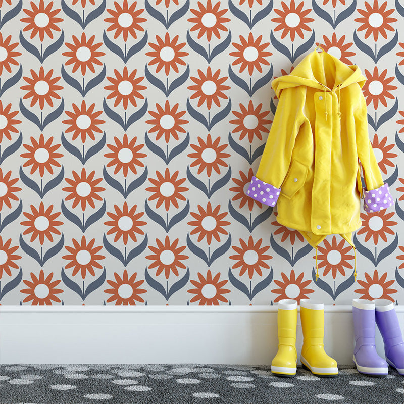 Burnt Daisy – Retro Floral Wallpaper