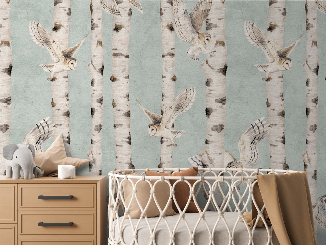 Birch and Owls Wallpaper