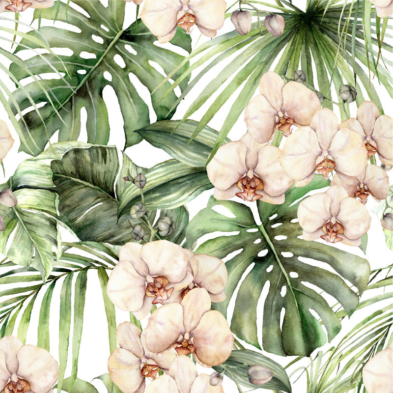 Orchid Oasis – Tropical Botanical Wallpaper in Soft Greens