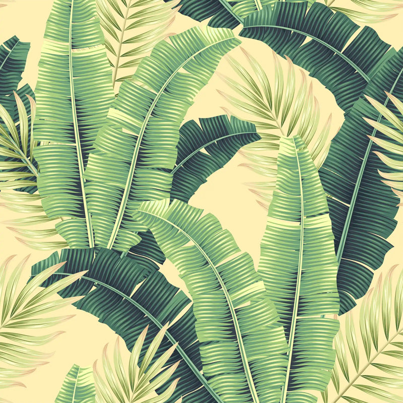 Tropical leaf wallpaper with green leaves on a beige background
