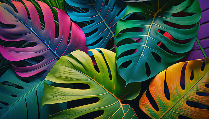 Chromatic Monstera – Tropical Botanical Wallpaper in Vibrant Tones