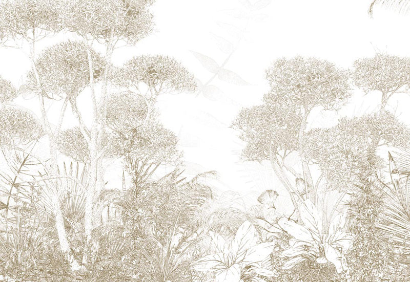 Ethereal Forest Canopy – Botanical Mural in Soft White