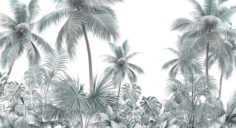 Coastal Palm Garden – Tropical Mural in Soft White