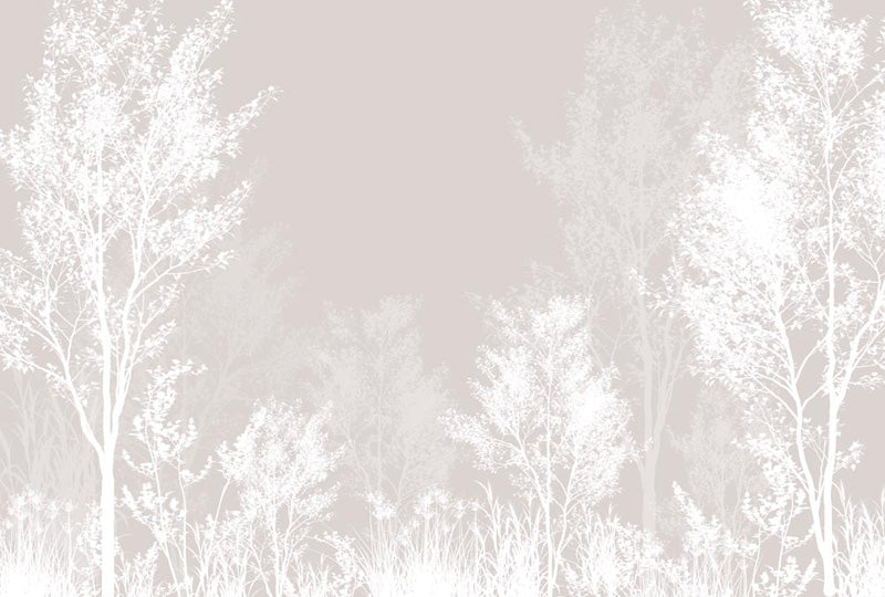 Silhouettes wallpaper of trees against a light gray background