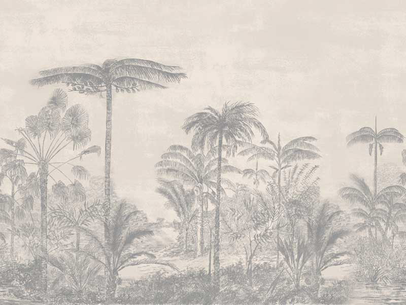 Tropical palm wallpaper design on a light gray background