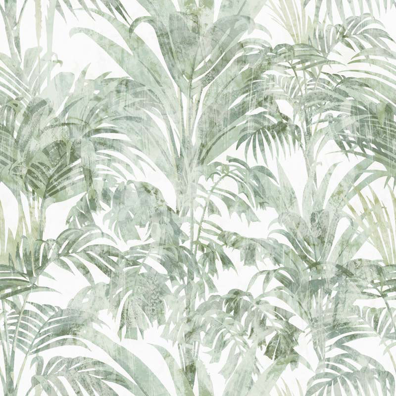 Tropical leaf wallpaper pattern on a light green background