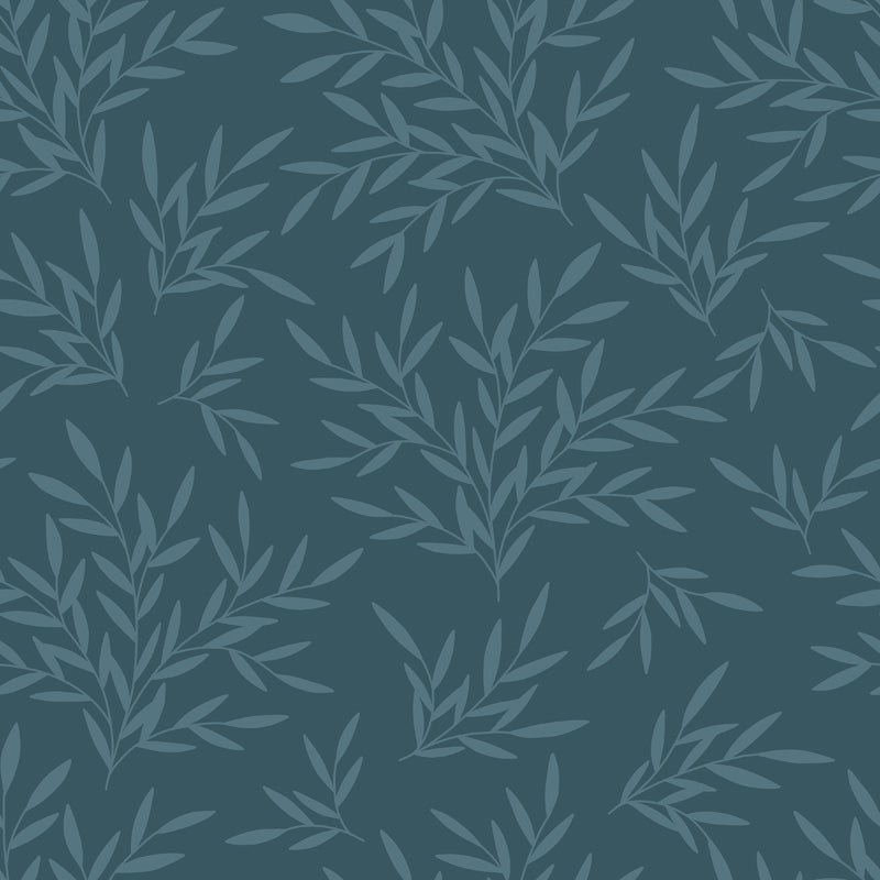 Tonal Blue Leaf Pattern Wallpaper