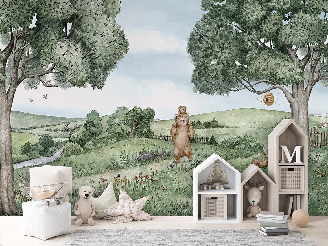 Bears and Bees Wallpaper Mural