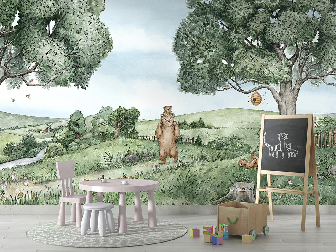 Bears and Bees Wallpaper Mural