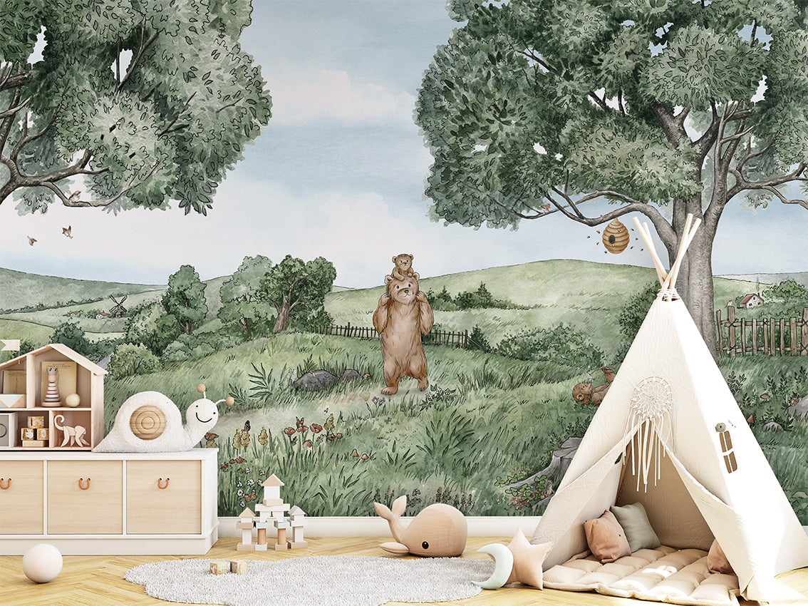 Bears and Bees Wallpaper Mural