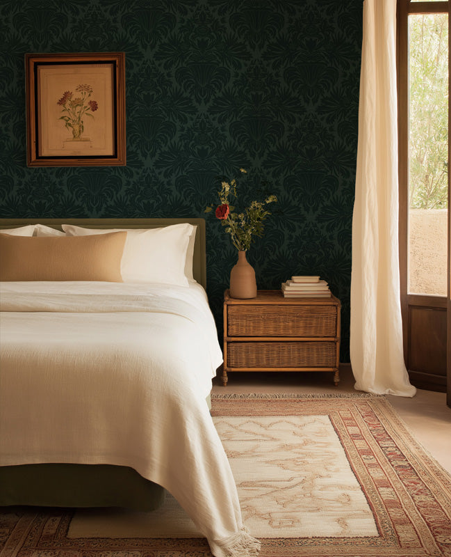 Midnight Botanical Damask Wallpaper
