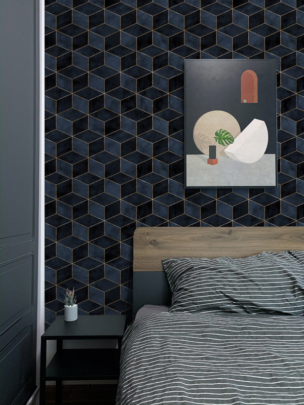 Gilded Shadow Cube – Geometric Wallpaper in Dark Tones