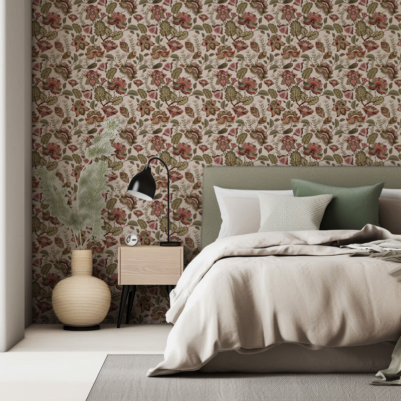 Vintage Botanical Folk Floral Wallpaper