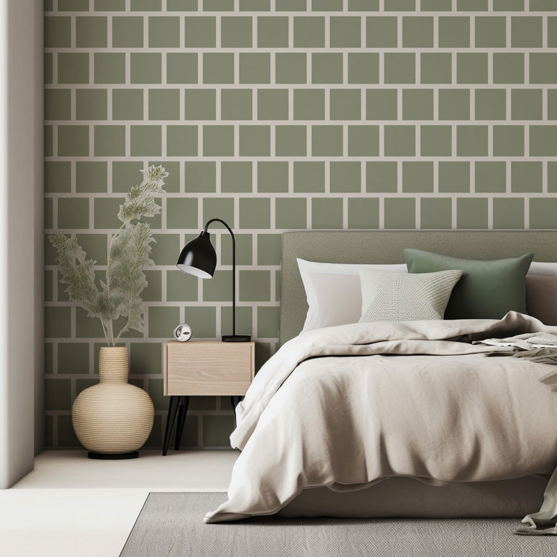 Sage Block Brick – Geometric Wallpaper in Soft Green