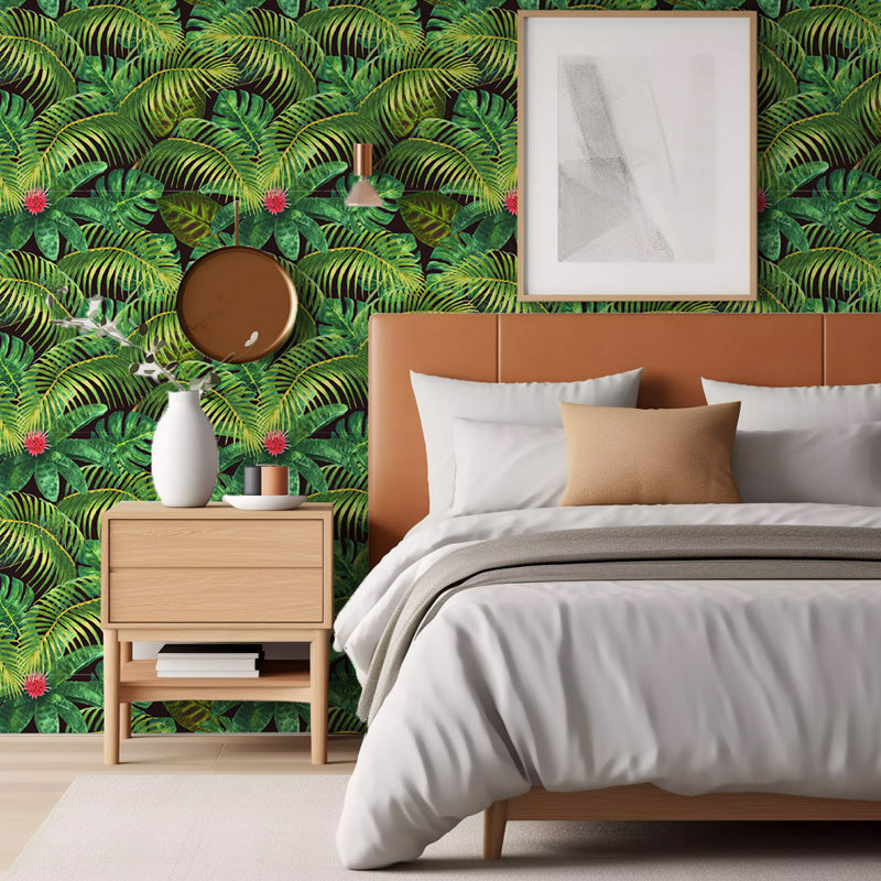 Wild Canopy – Tropical Botanical Wallpaper in Deep Green