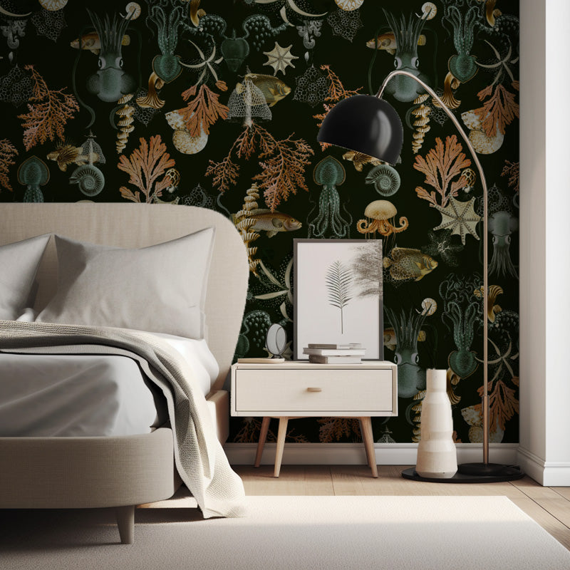 Abyssal Specimens – Ocean Life Wallpaper in Deep Tones