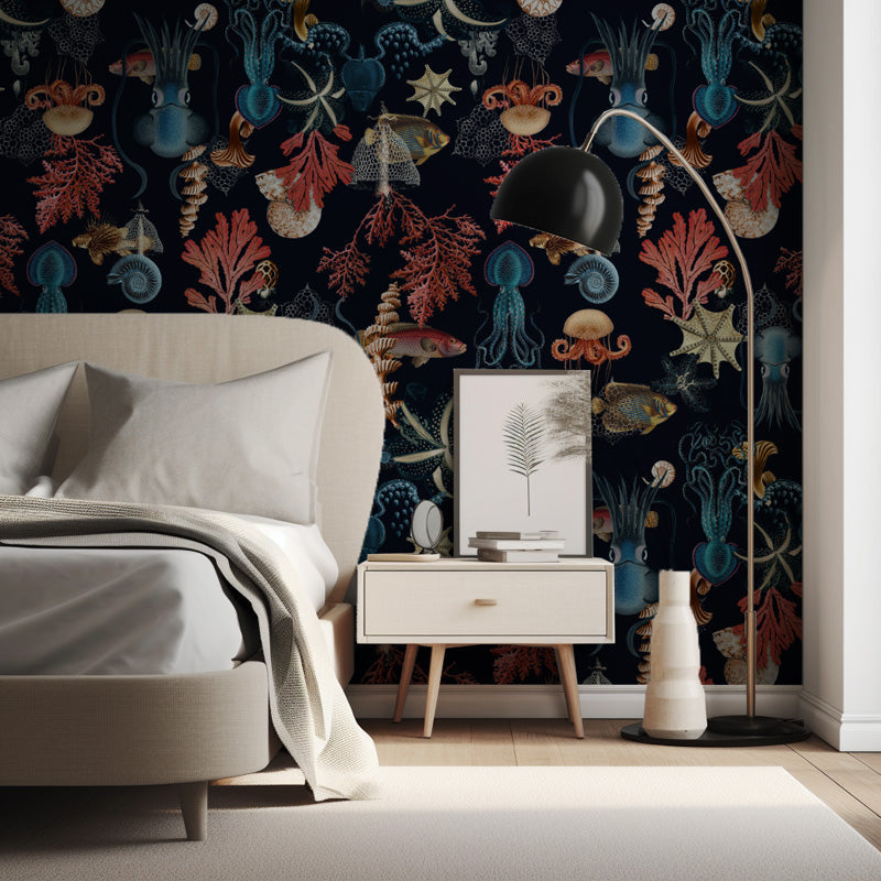 Abyssal Specimens – Ocean Life Wallpaper in Deep Tones