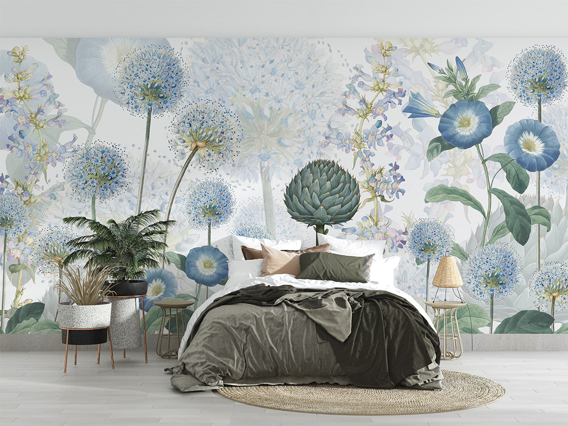 Blue Wild Meadow Botanical Wallpaper Mural
