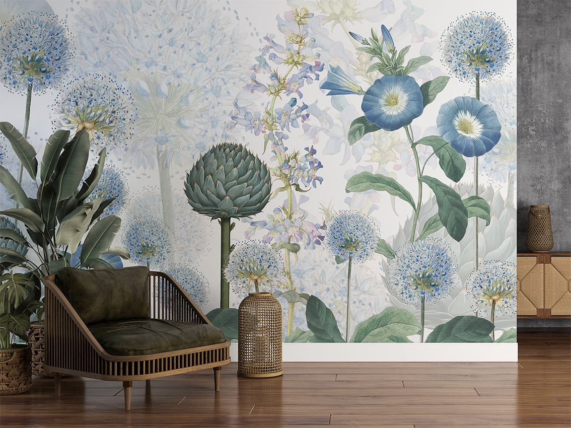 Blue Wild Meadow Botanical Wallpaper Mural