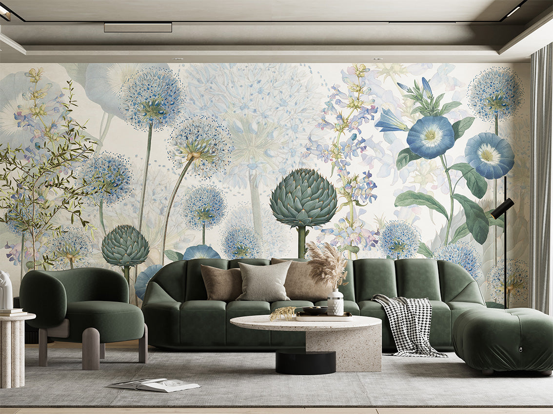 Blue Wild Meadow Botanical Wallpaper Mural
