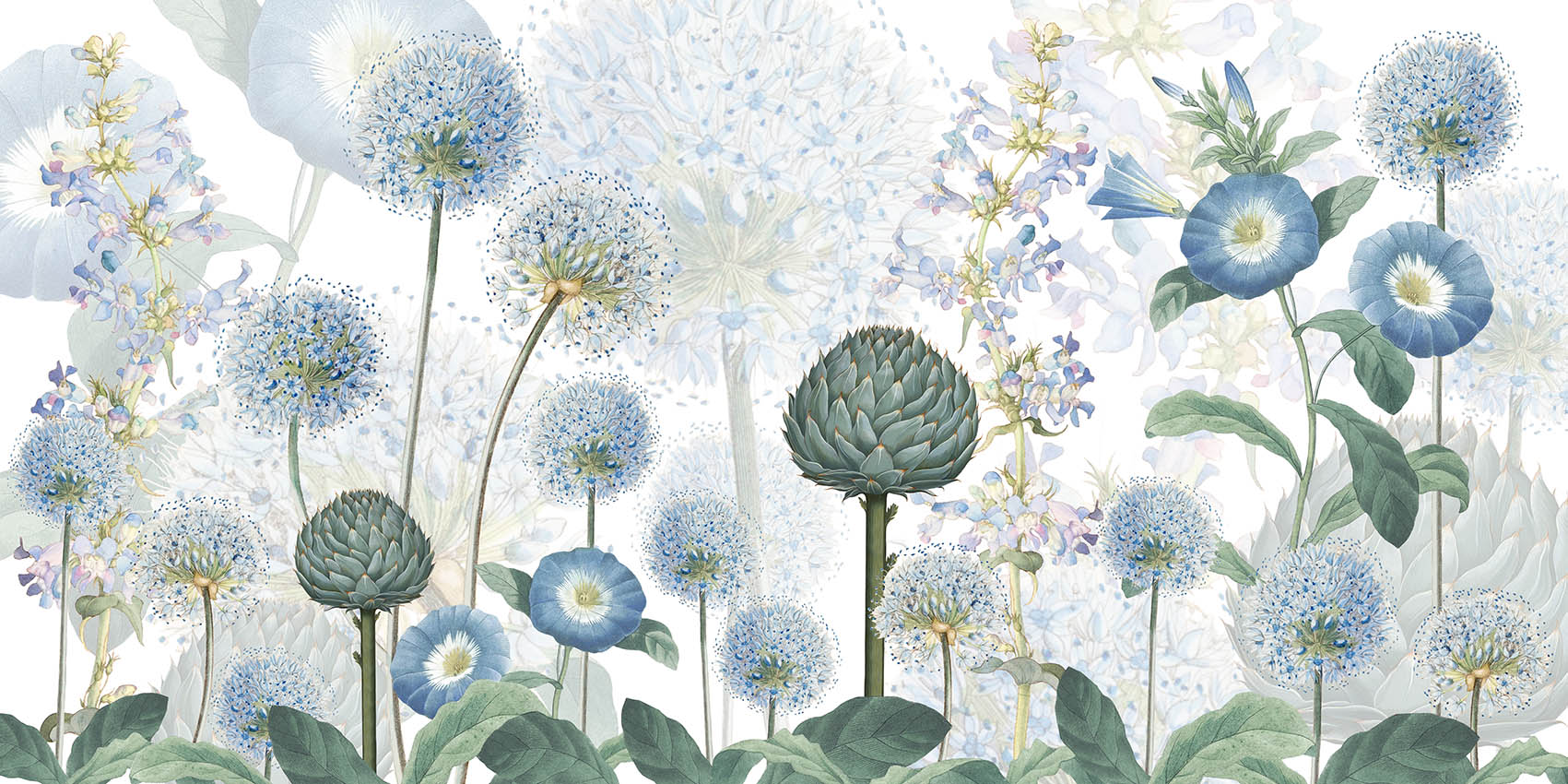 Blue Wild Meadow Botanical Wallpaper Mural