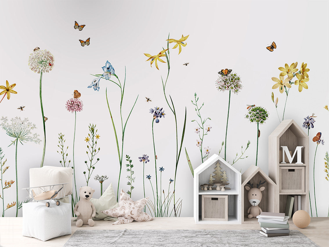 Butterfly Garden Floral Wallpaper Mural