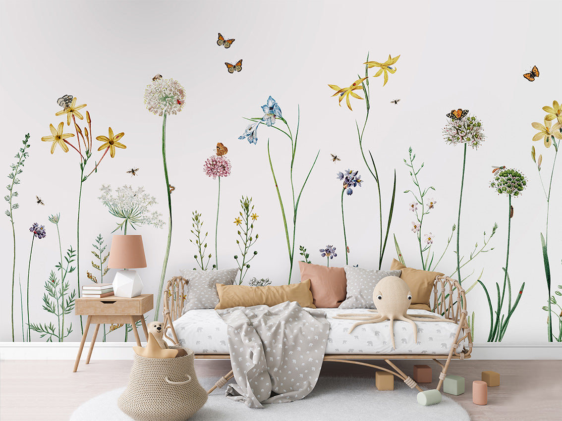Butterfly Garden Floral Wallpaper Mural