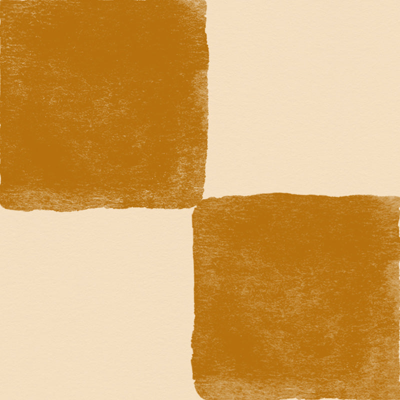 Yellow wallpaper square patches on a beige background