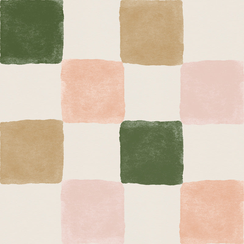 Soft Checkerboard Wallpaper – Hand-Painted Squares Design
