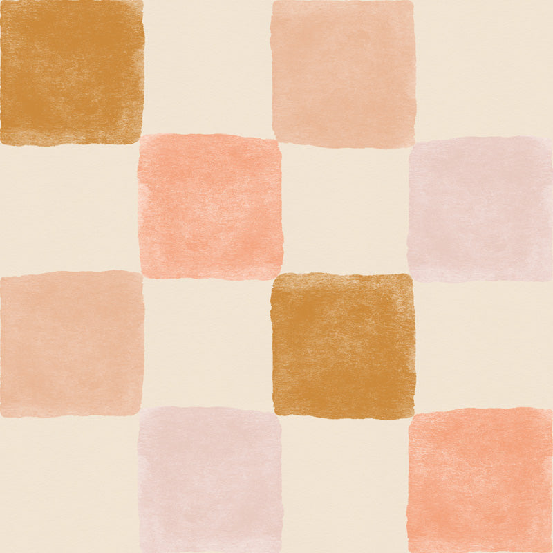 Soft Checkerboard Wallpaper – Hand-Painted Squares Design