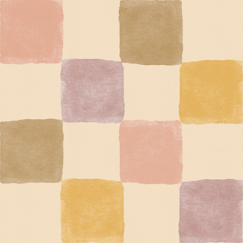 Soft Checkerboard Wallpaper – Hand-Painted Squares Design