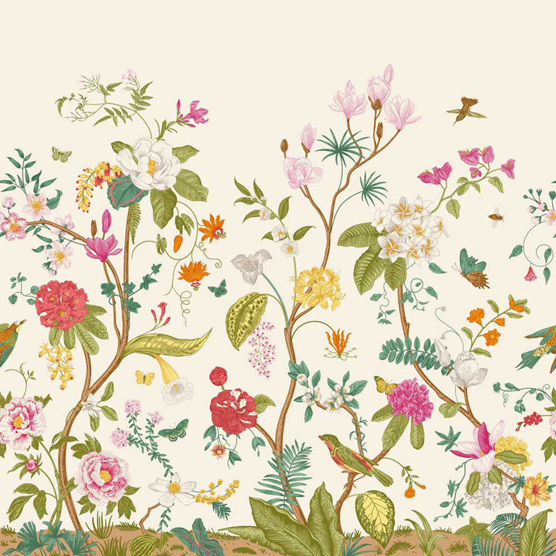 Colorful chinoiserie pattern on a beige background
