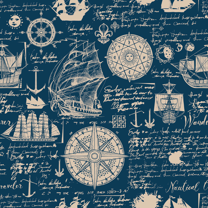 Voyager Nautical Blueprint Wallpaper